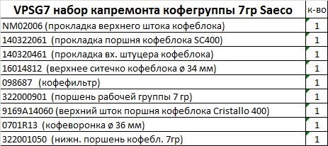 VPSG7 Набор капремонта кофегруппы 7гр Saeco фото 2